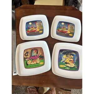 Set of 4 Flintstones‎ Denny's vintage Collectible Plastic Plate 1989 plates